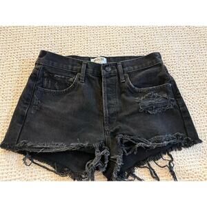 AGOLDE Parker Vintage Cut Off Distressed Denim Shorts Washed Black Size 27